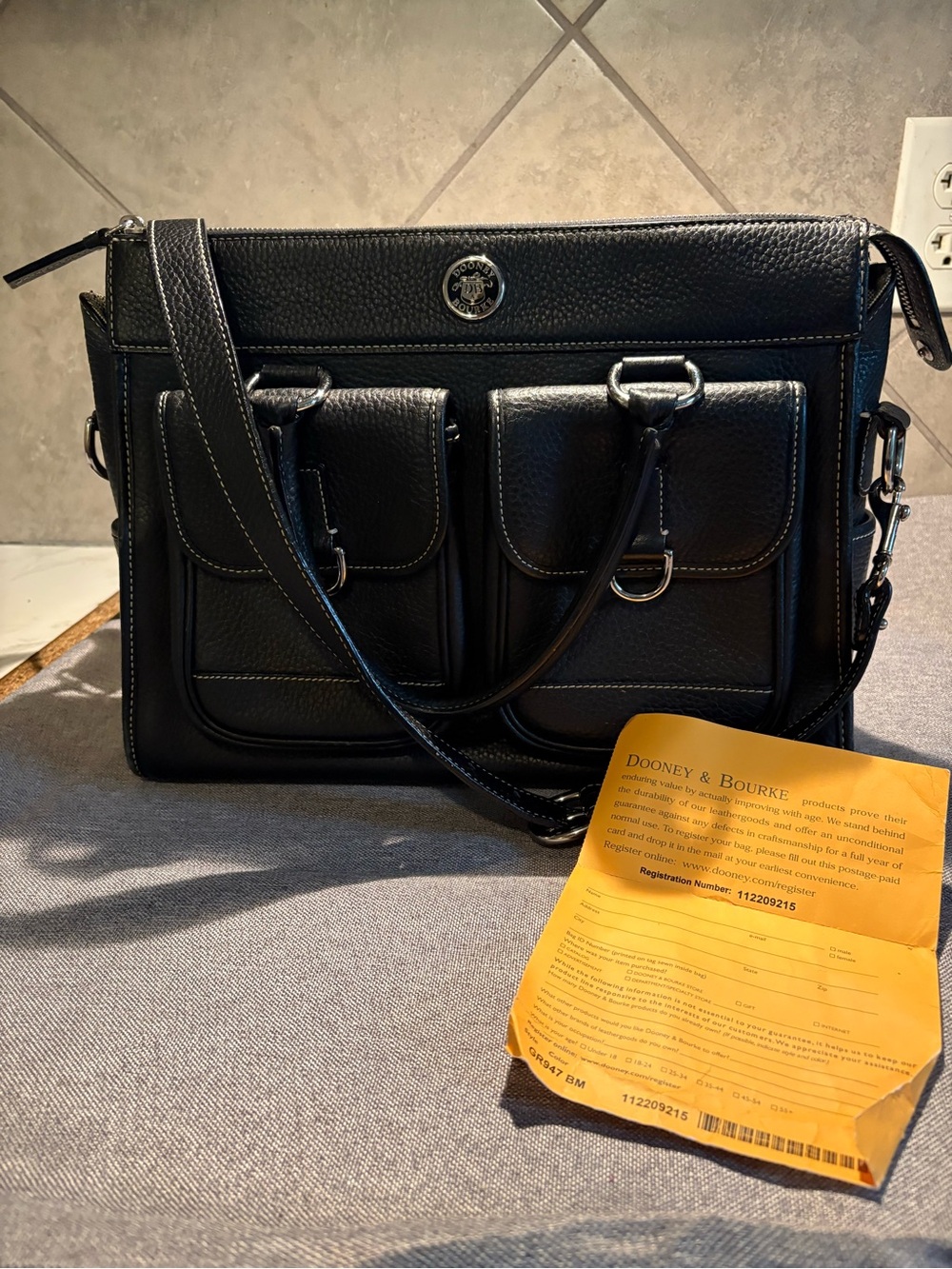 Dooney & Bourke Black Leather Crossbody Satchel with Front Pockets